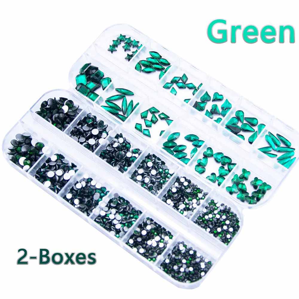 Nail Art Emerald Green - 2 صناديق الزمرد الأخضر مسمار الراين