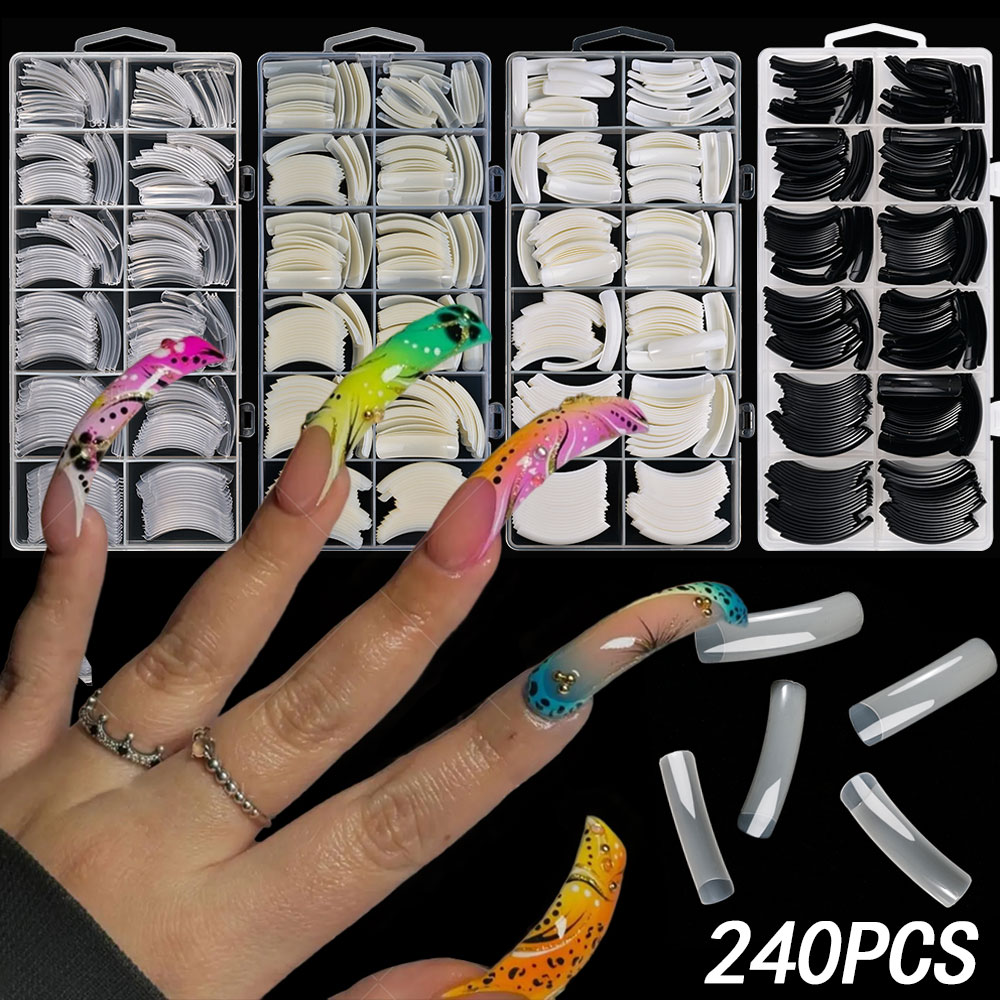 Nail Art Xxl - 240 قطعة هوك منحني طويل مربع