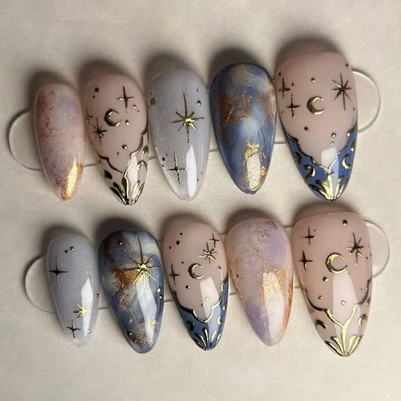 Nail Art Jelly - 24 قطعة مجموعة أظافر اللوز القصيرة