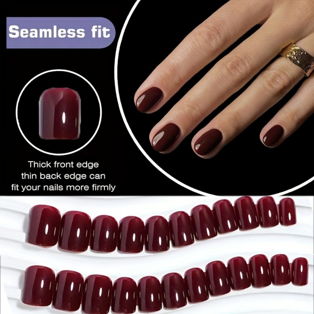 Nail Art Red Wine Cat Eye - مجموعة من 24 قطعة من الأظافر