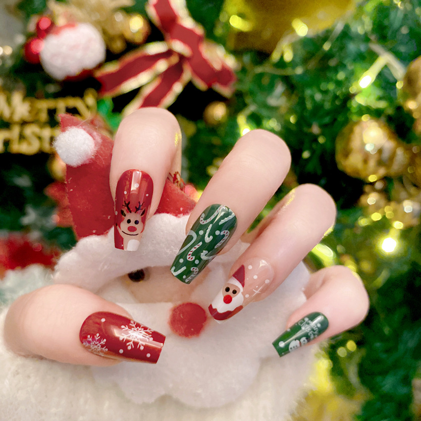 Nail Art Burgundy - عيد الميلاد الأظافر كاذبة لفن الأظافر