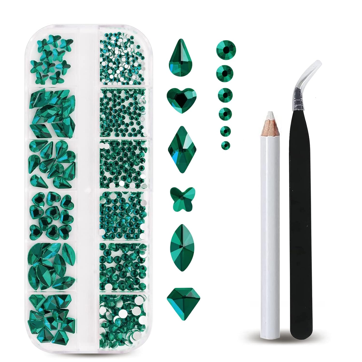 Nail Art Emerald Green - 12 شبكة من أحجار الراين المسطحة