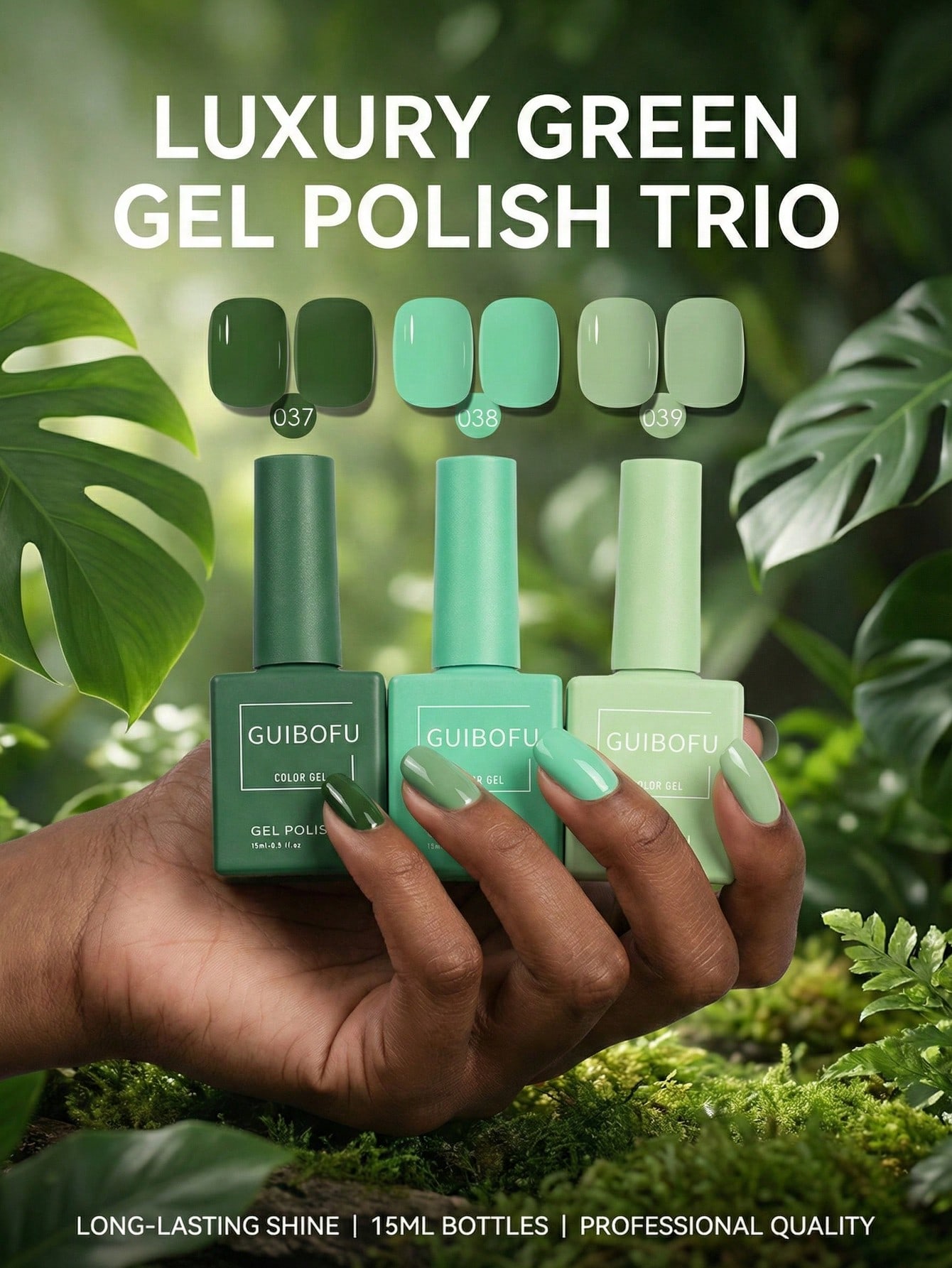 Nail Art Emerald Green - مجموعة من 3 قطع طلاء أظافر