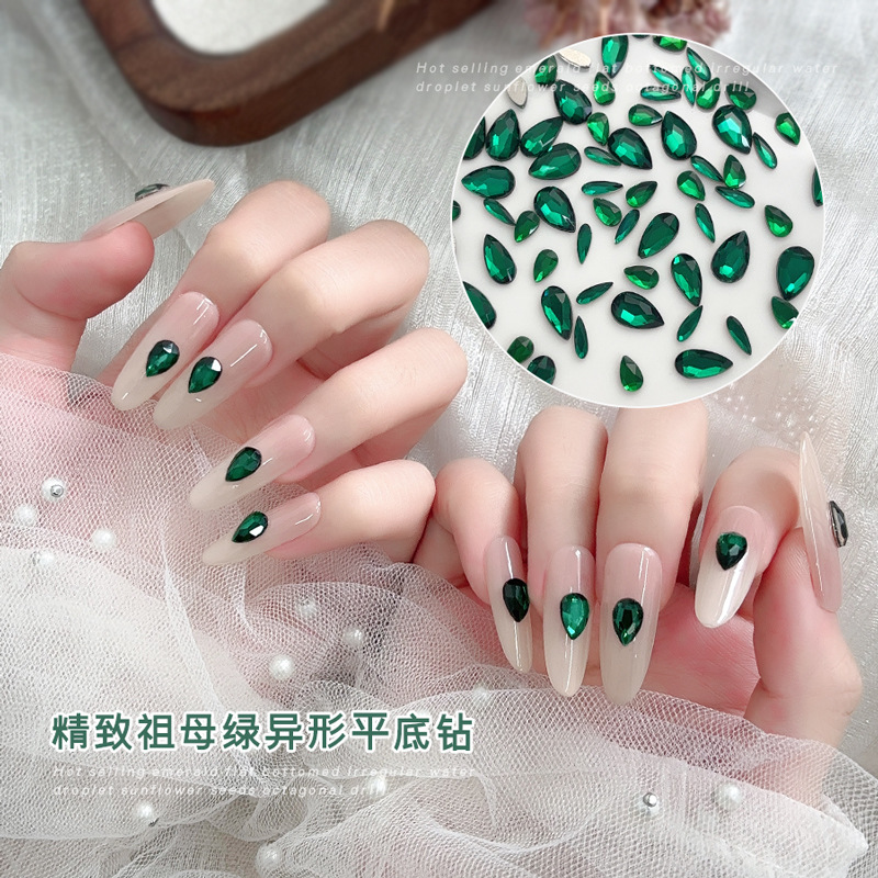 50 قطعة الأخضر الداكن شقة الظه - مراجعة Nail Art Emerald Green وسعره