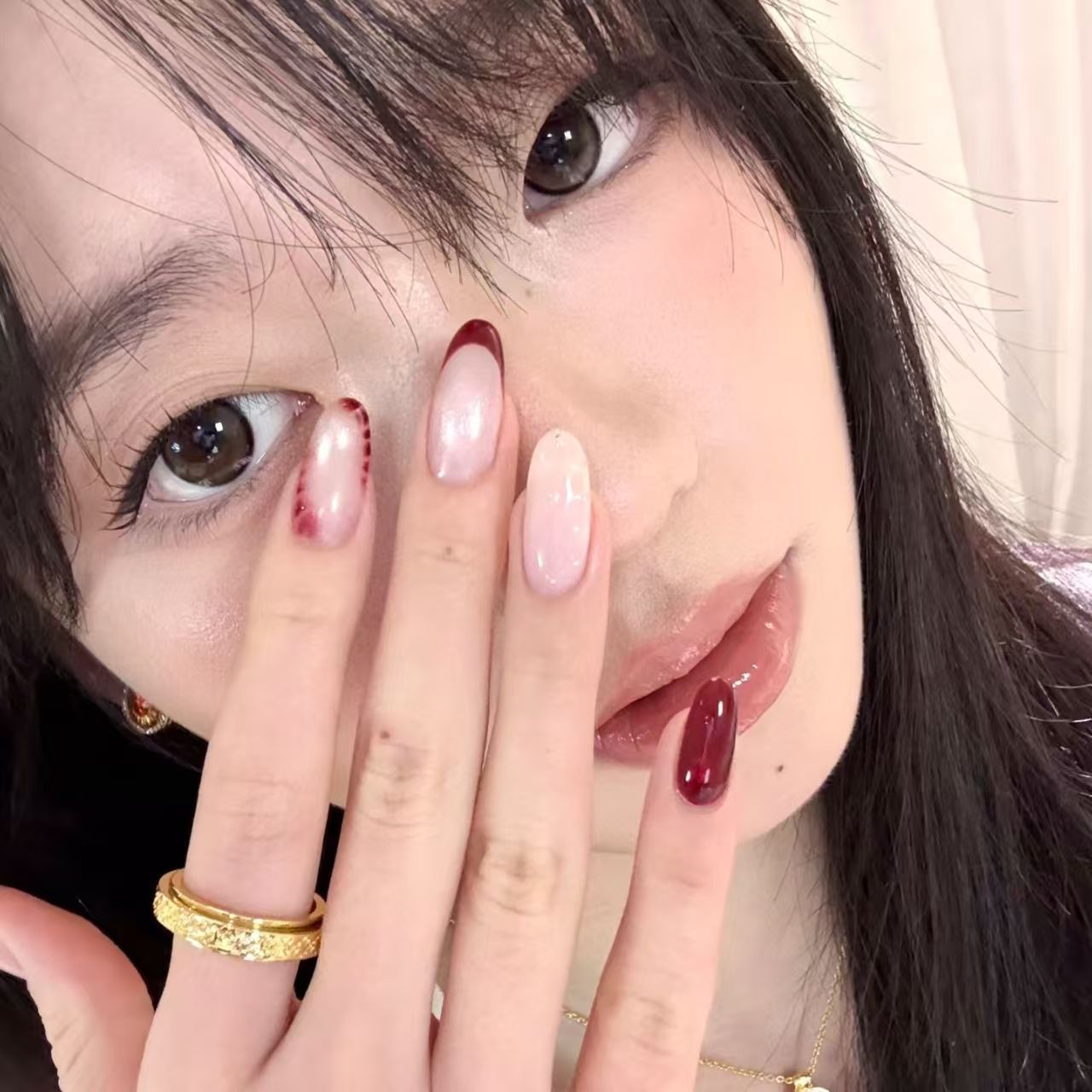 10 قطعة الصحافة البيضاوية اليد - مراجعة Nail Art Red Wine Cat Eye وسعره