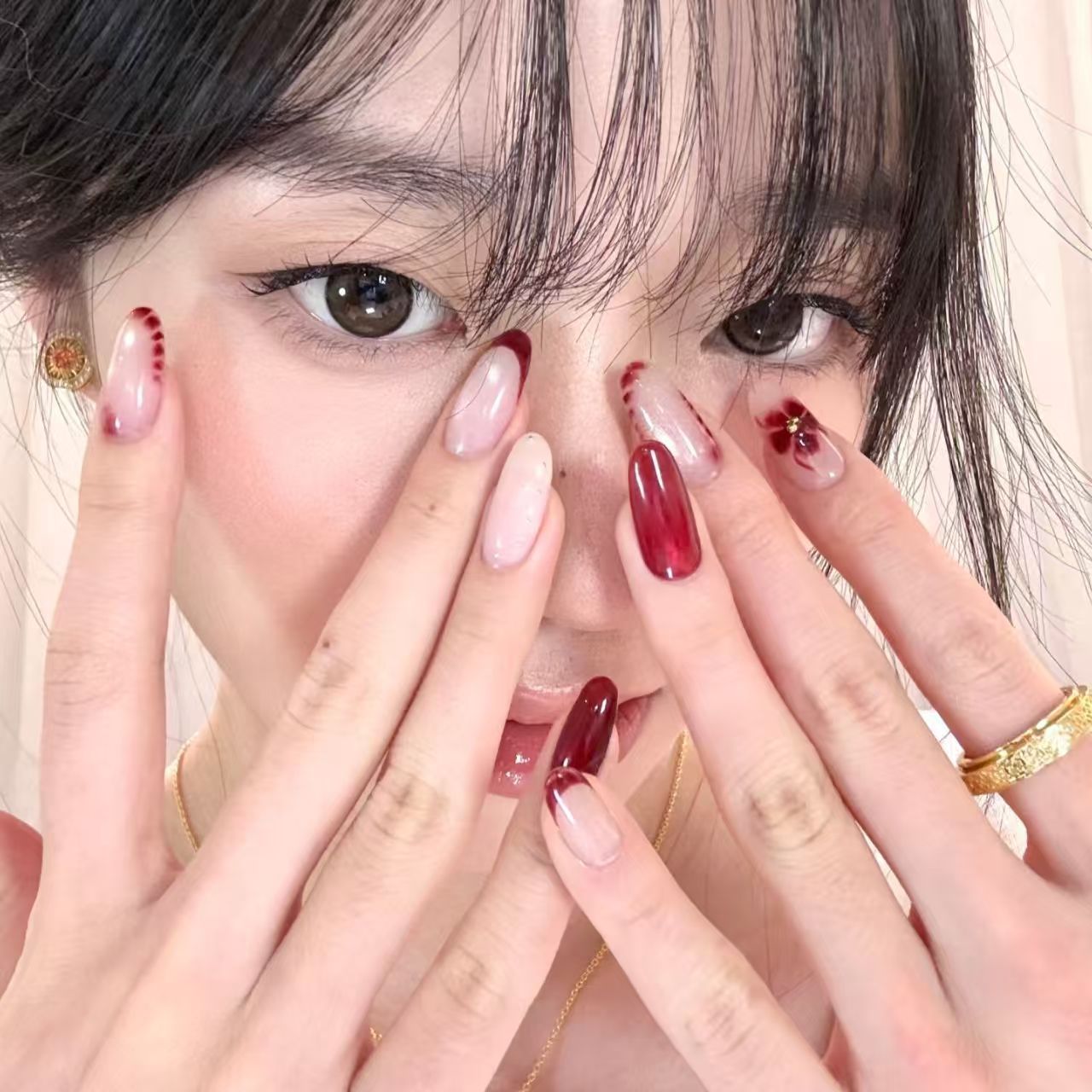 10 قطعة الصحافة البيضاوية اليد - مراجعة Nail Art Red Wine Cat Eye وسعره