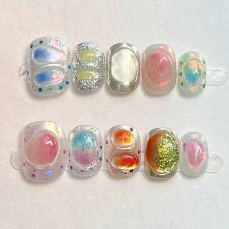 10 قطعة لطيف قصير مستدير اليدو - مراجعة Nail Art Glossy وسعره
