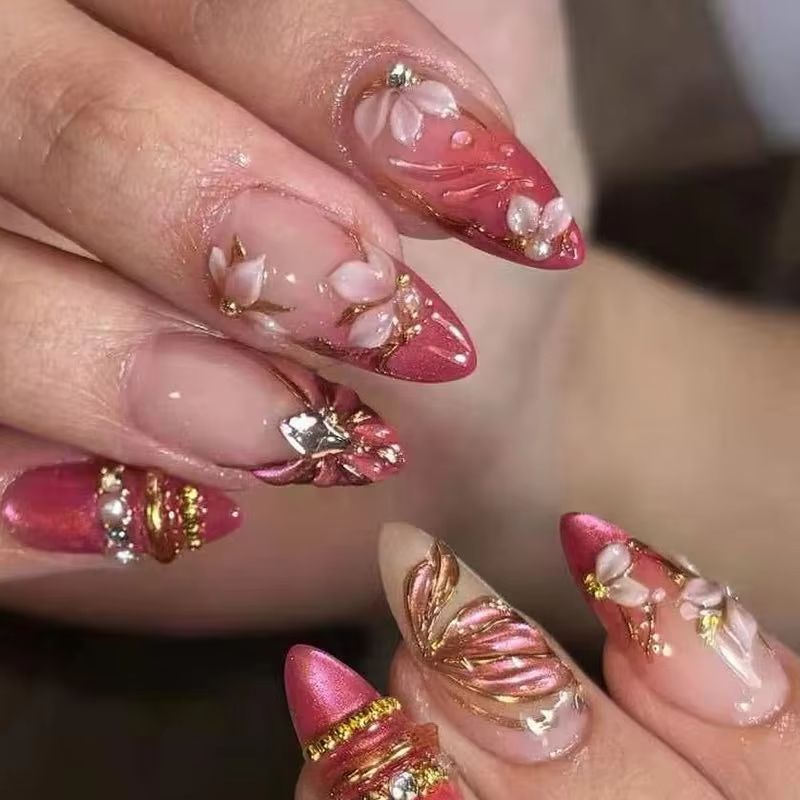 24 قطعة أظافر صناعية لاصقة بشك - مراجعة Nail Art Red Wine Cat Eye وسعره