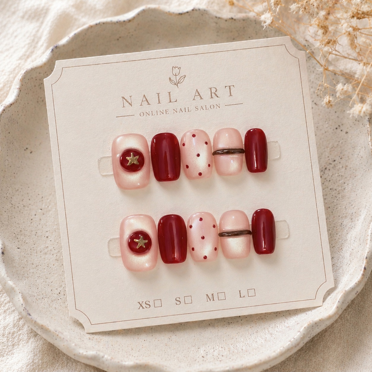 10 قطع أظافر صناعية قصيرة مربع - مراجعة Nail Art Red Wine Cat Eye وسعره